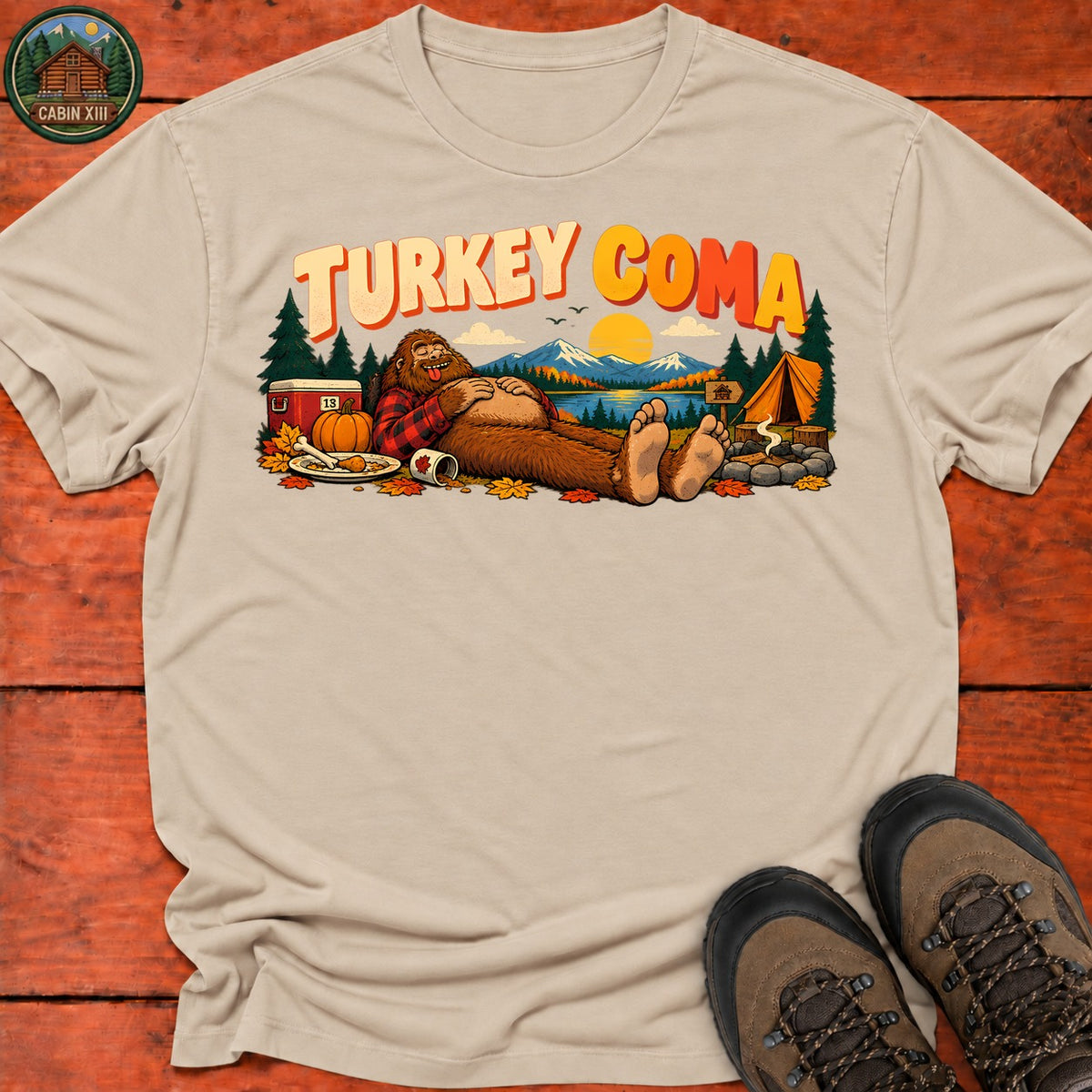 Thanksgiving Turkey Coma T-Shirt — Sand