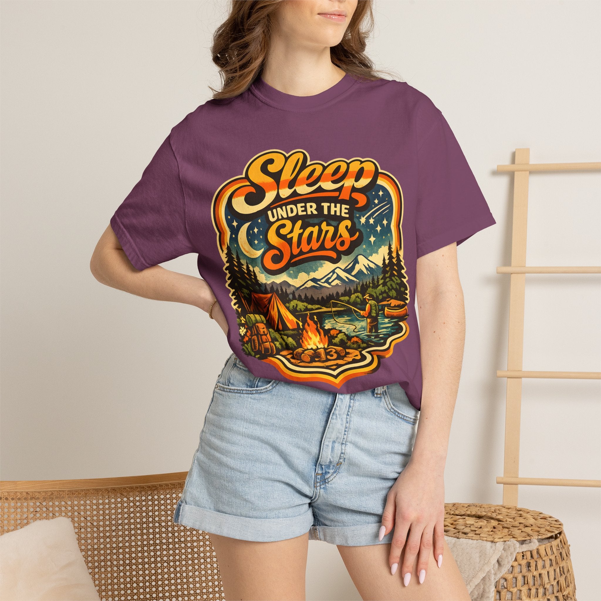 Sleep Under the Stars — Retro Camping and Fishing Tee