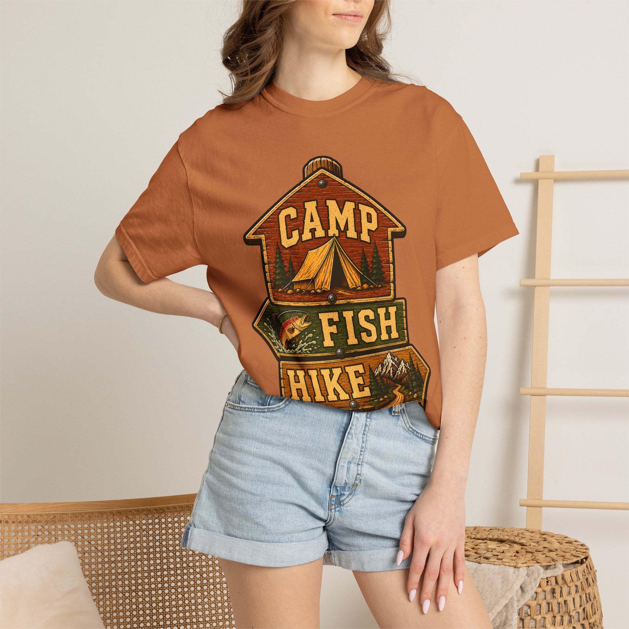 Camp Fish Hike — Vintage Trailhead Sign Outdoor Tee