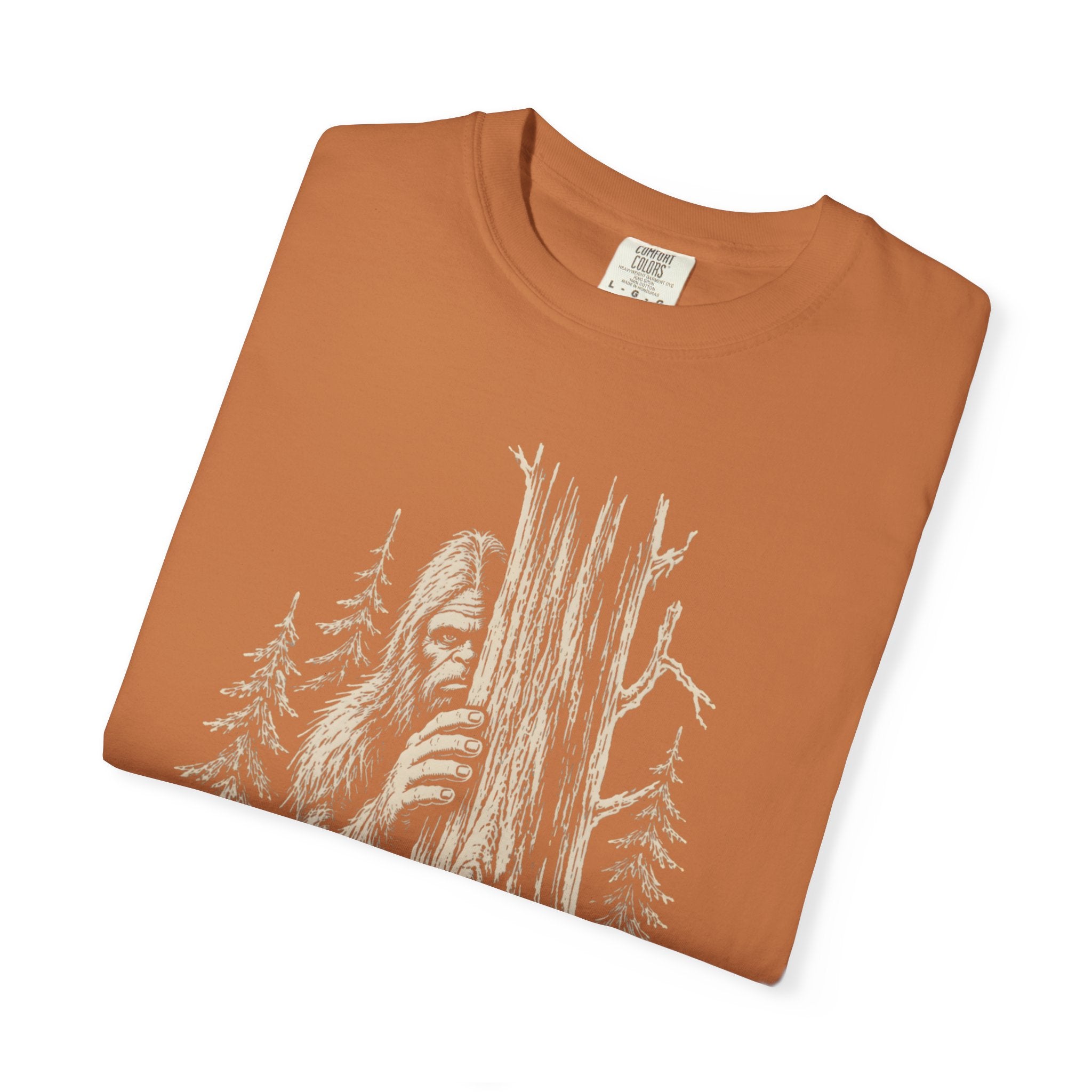 Bigfoot Hiding — Vintage Sasquatch Forest Sketch Tee