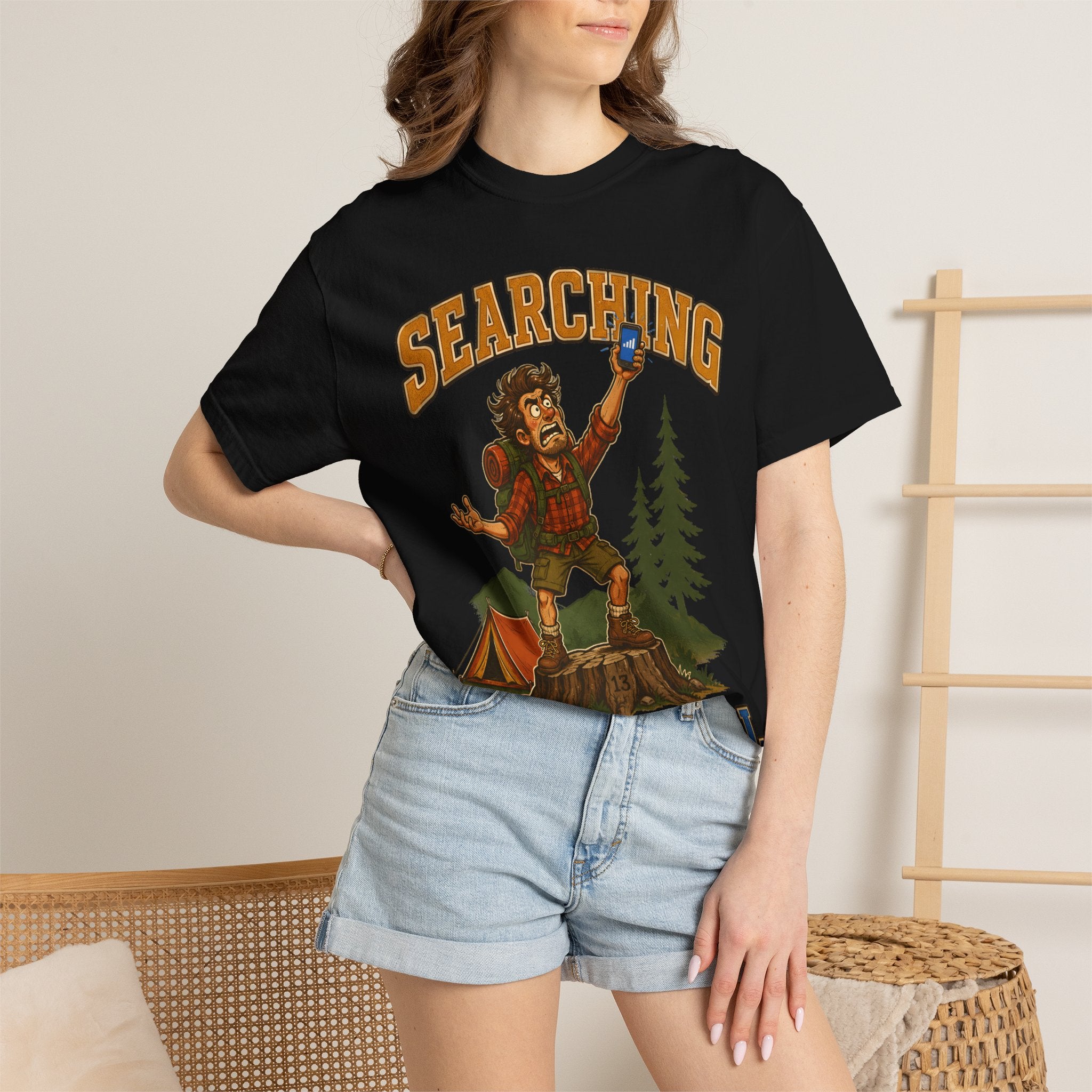 Searching for Signal — Funny Camping No Cell Service Tee