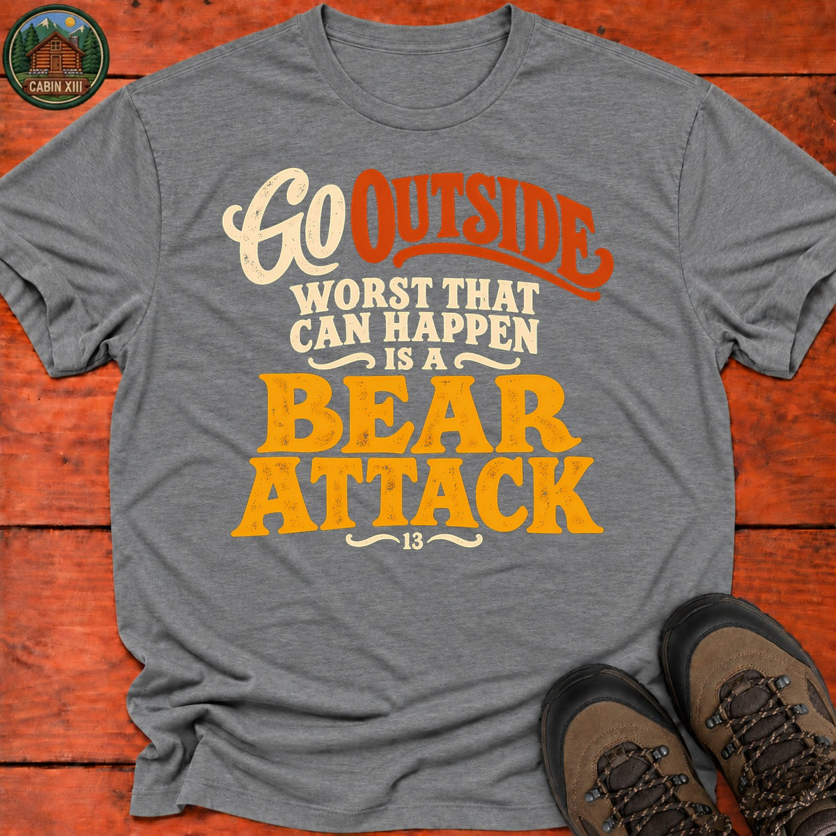 Go Outside Bear Attack T-Shirt — Graphite Heather