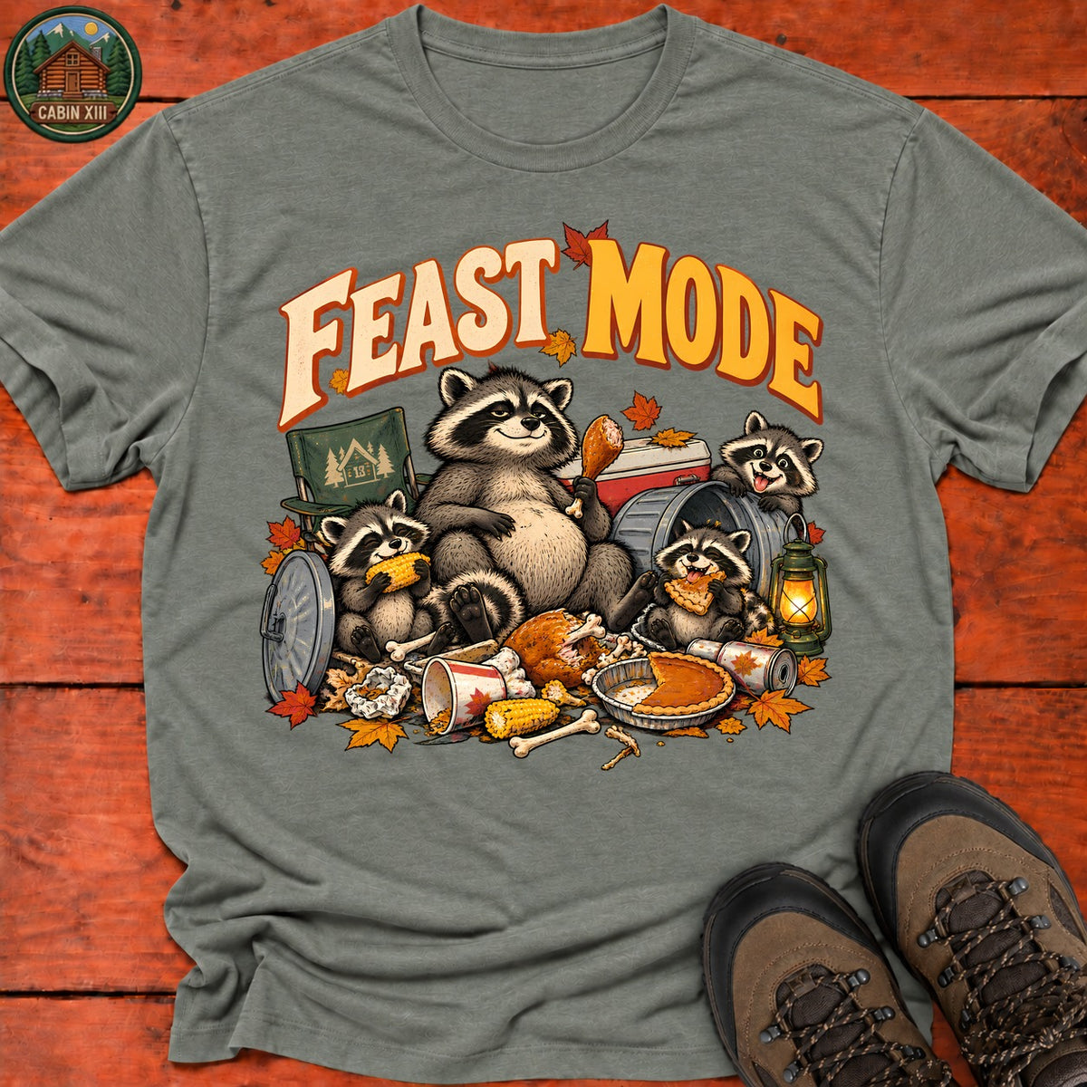 Thanksgiving Feast Mode T-Shirt — Heather Military Green