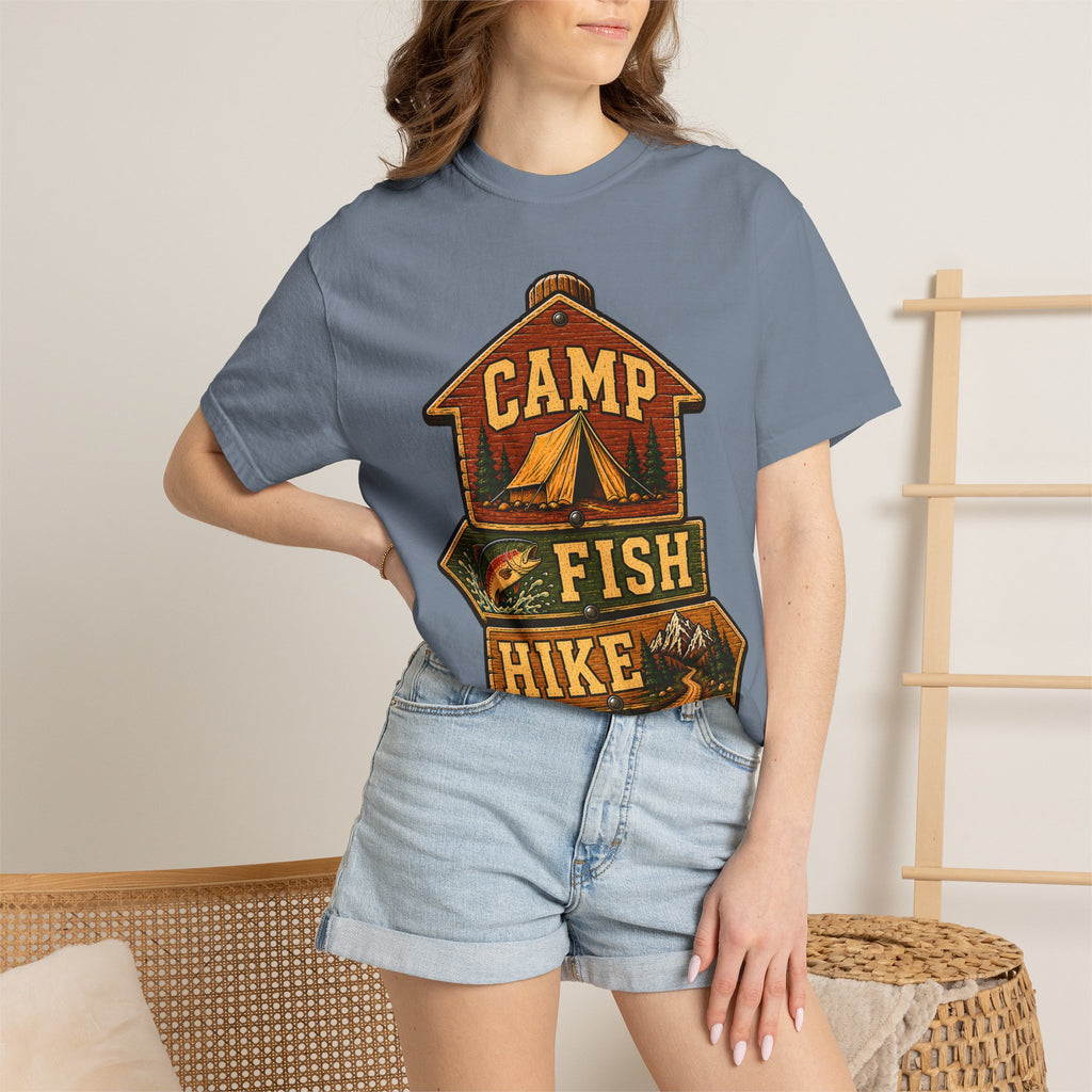 Camp Fish Hike — Vintage Trailhead Sign Outdoor Tee