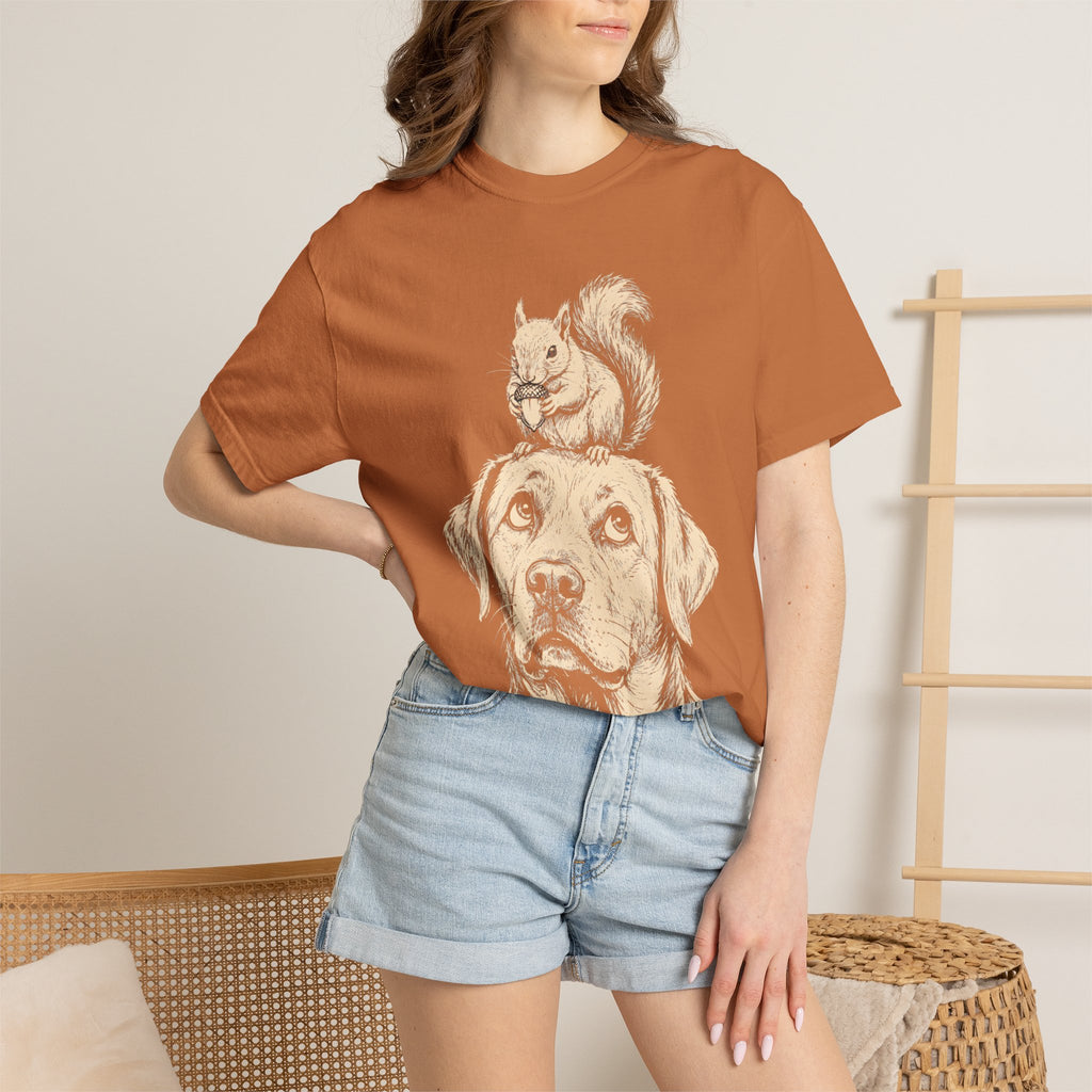 Dog and Squirrel — Vintage Sketch Outdoor Dog Tee