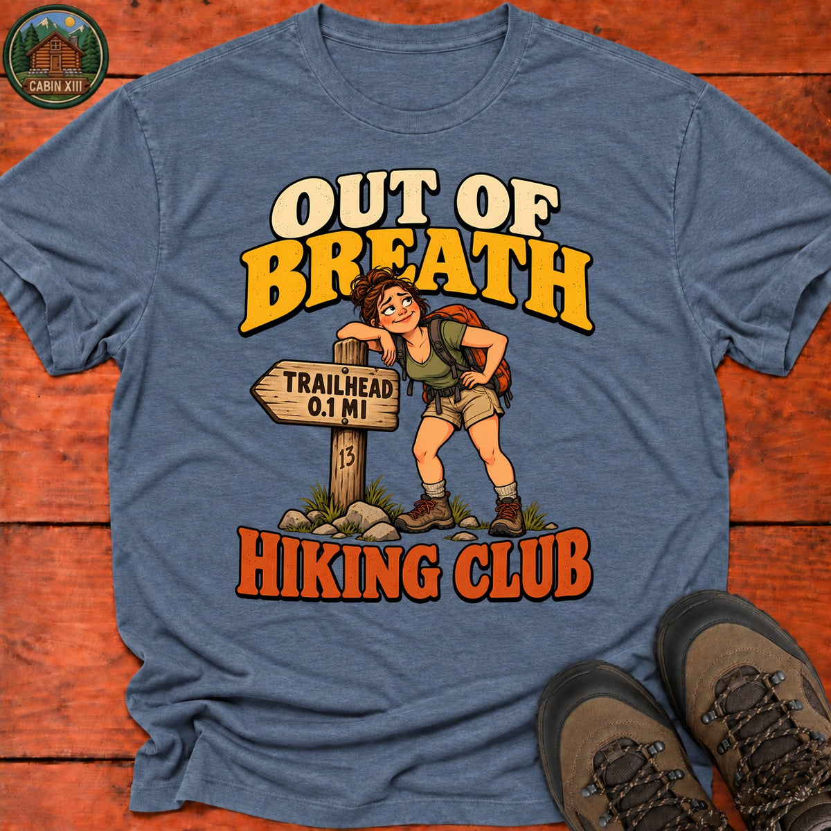 Out Of Breath Hiker Pin Up T-Shirt — Heather Indigo