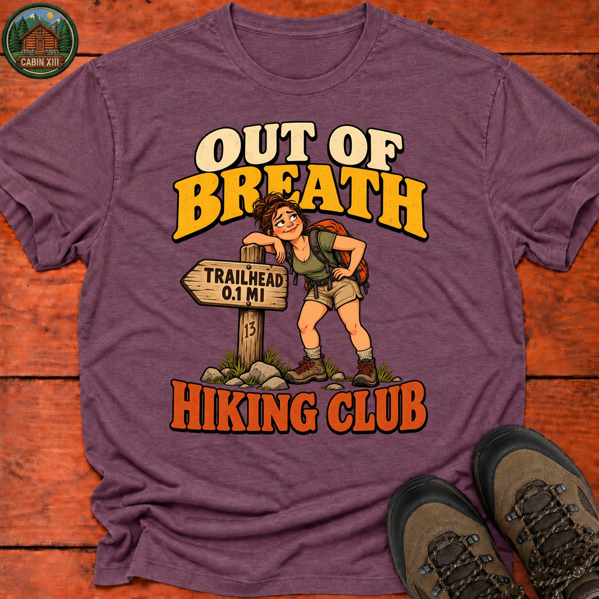 Out Of Breath Hiker Pin Up T-Shirt — Heather Maroon