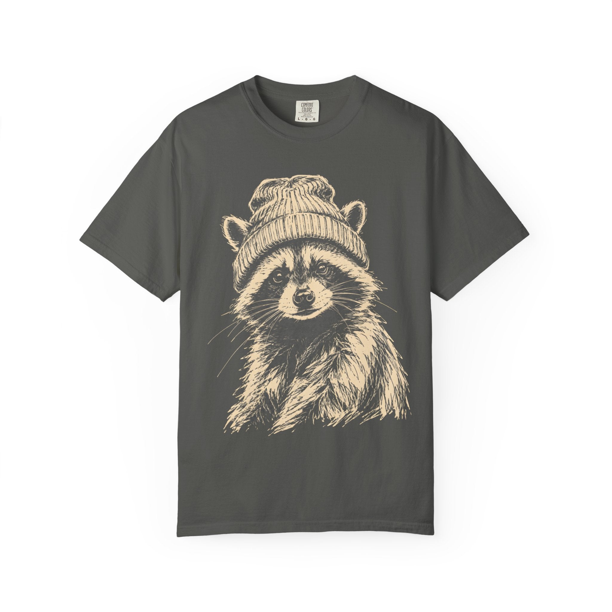 Raccoon in a Beanie — Vintage Sketch Wildlife Outdoor Tee