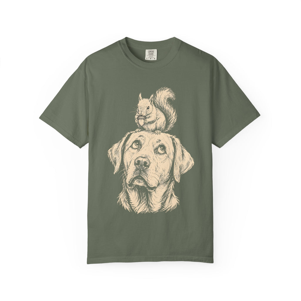 Dog and Squirrel — Vintage Sketch Outdoor Dog Tee