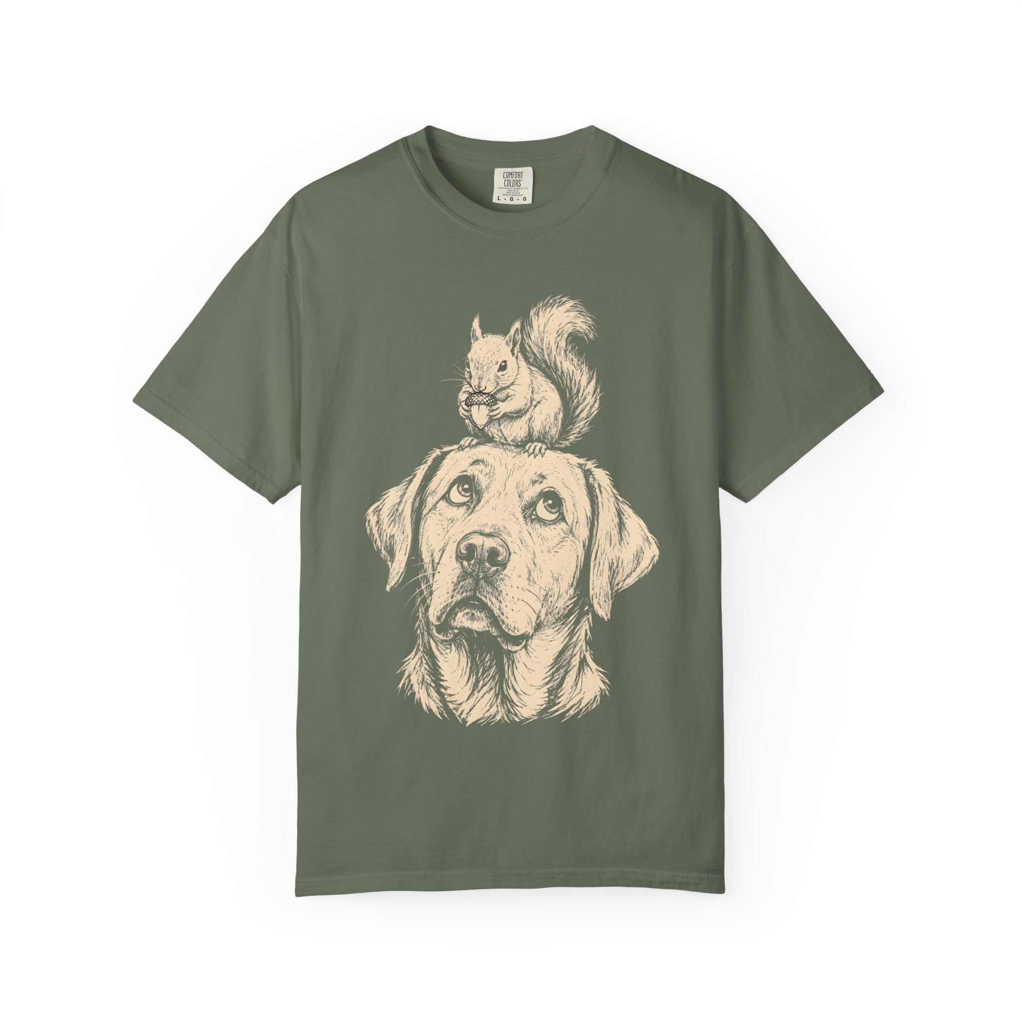 Dog and Squirrel — Vintage Sketch Outdoor Dog Tee