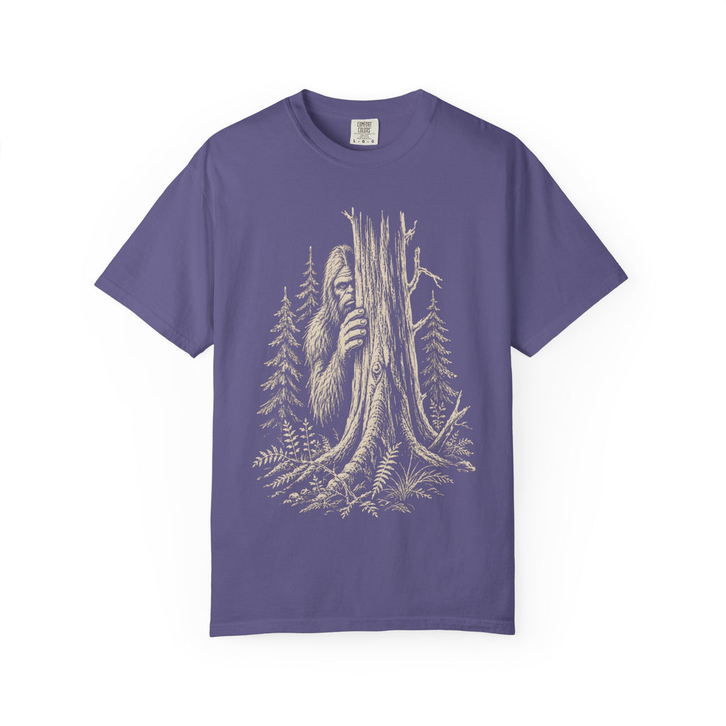 Bigfoot Hiding — Vintage Sasquatch Forest Sketch Tee