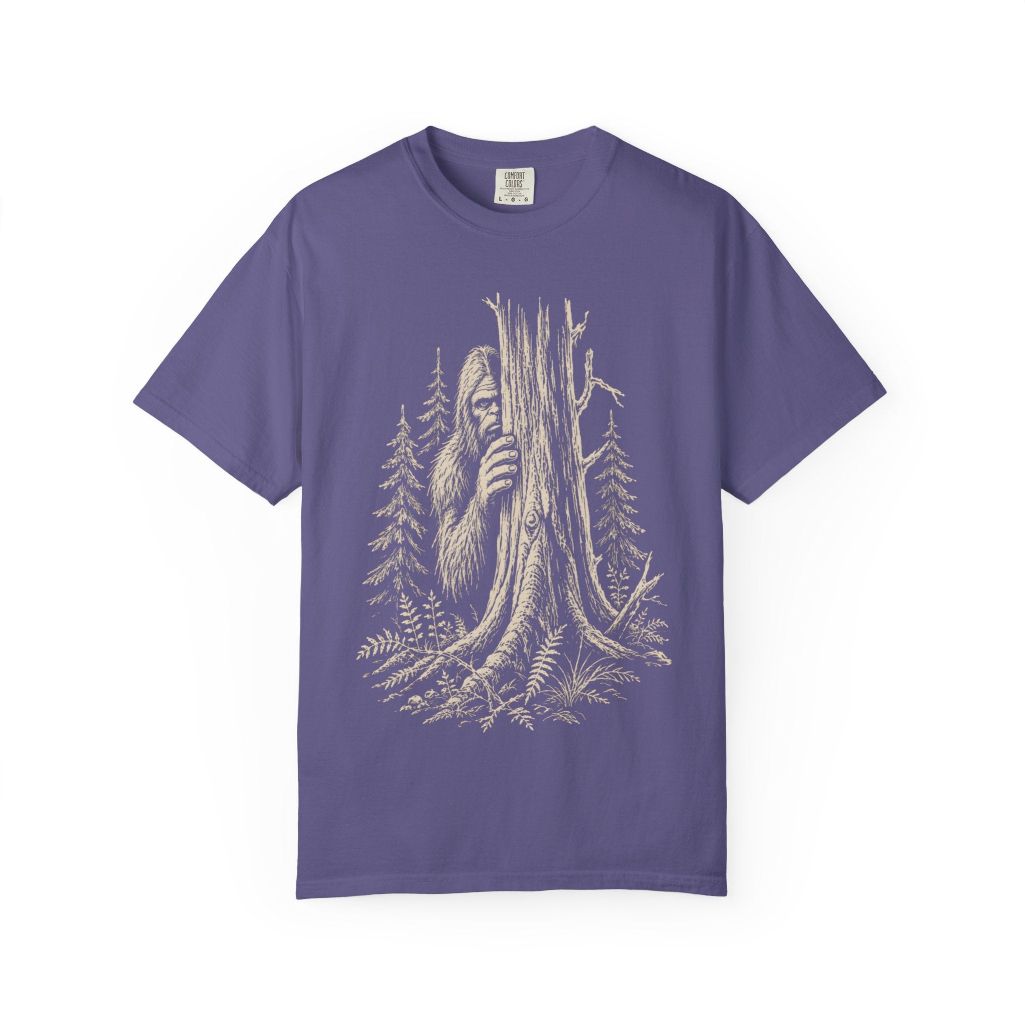 Bigfoot Hiding — Vintage Sasquatch Forest Sketch Tee