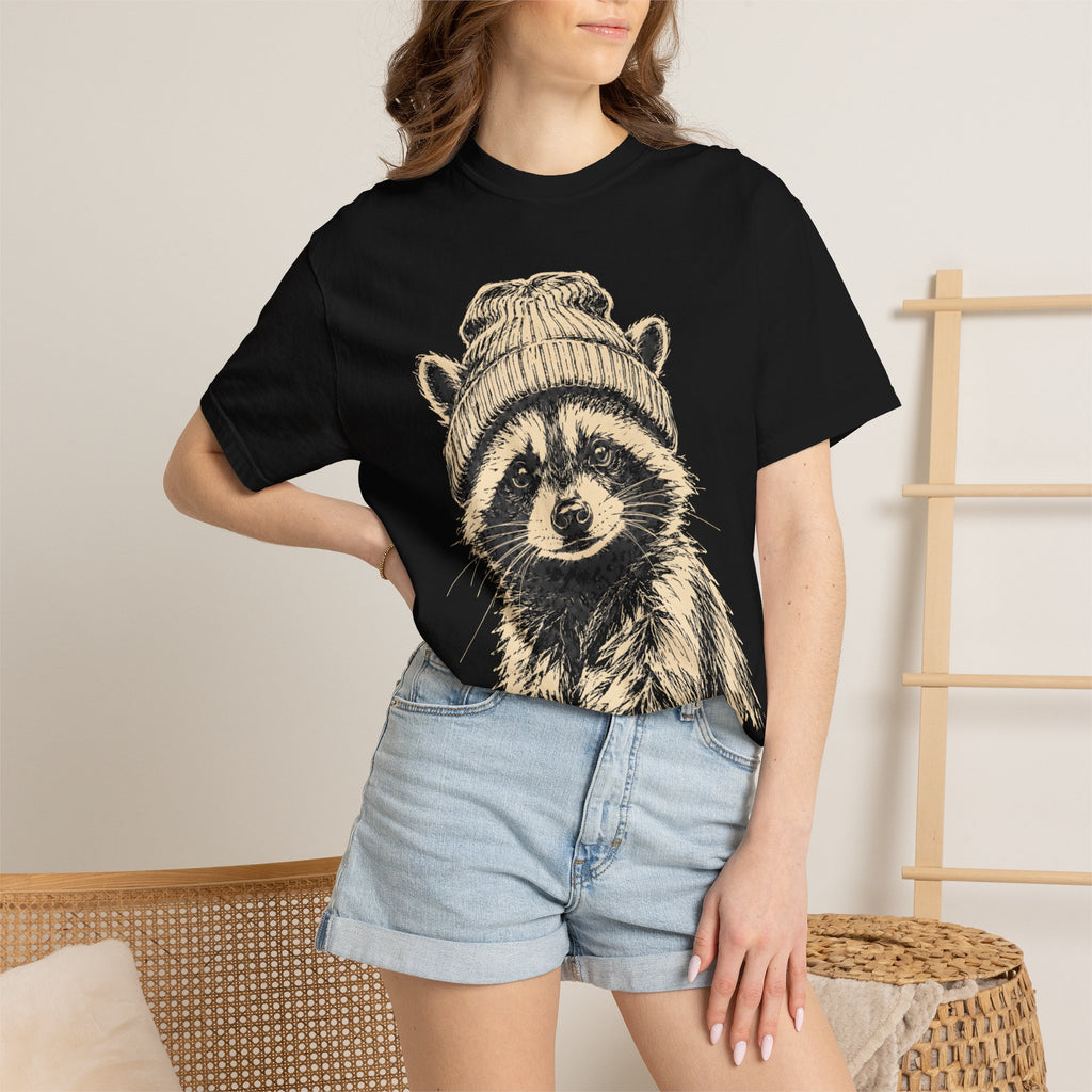 Raccoon in a Beanie — Vintage Sketch Wildlife Outdoor Tee