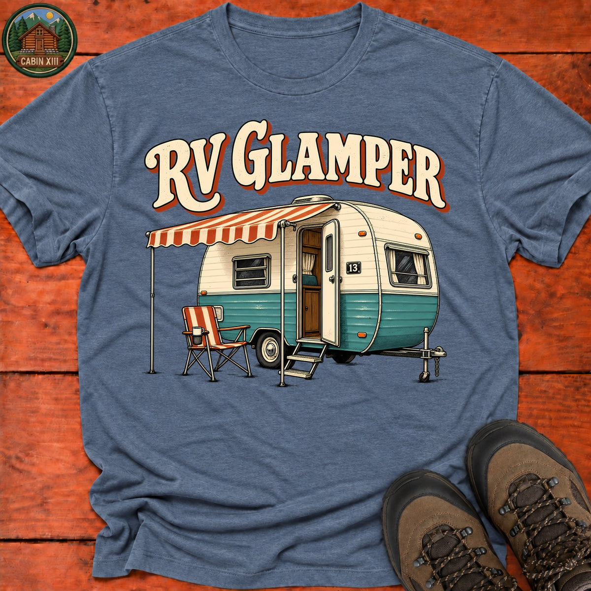 Rv Glamper Half Color T-Shirt — Heather Indigo