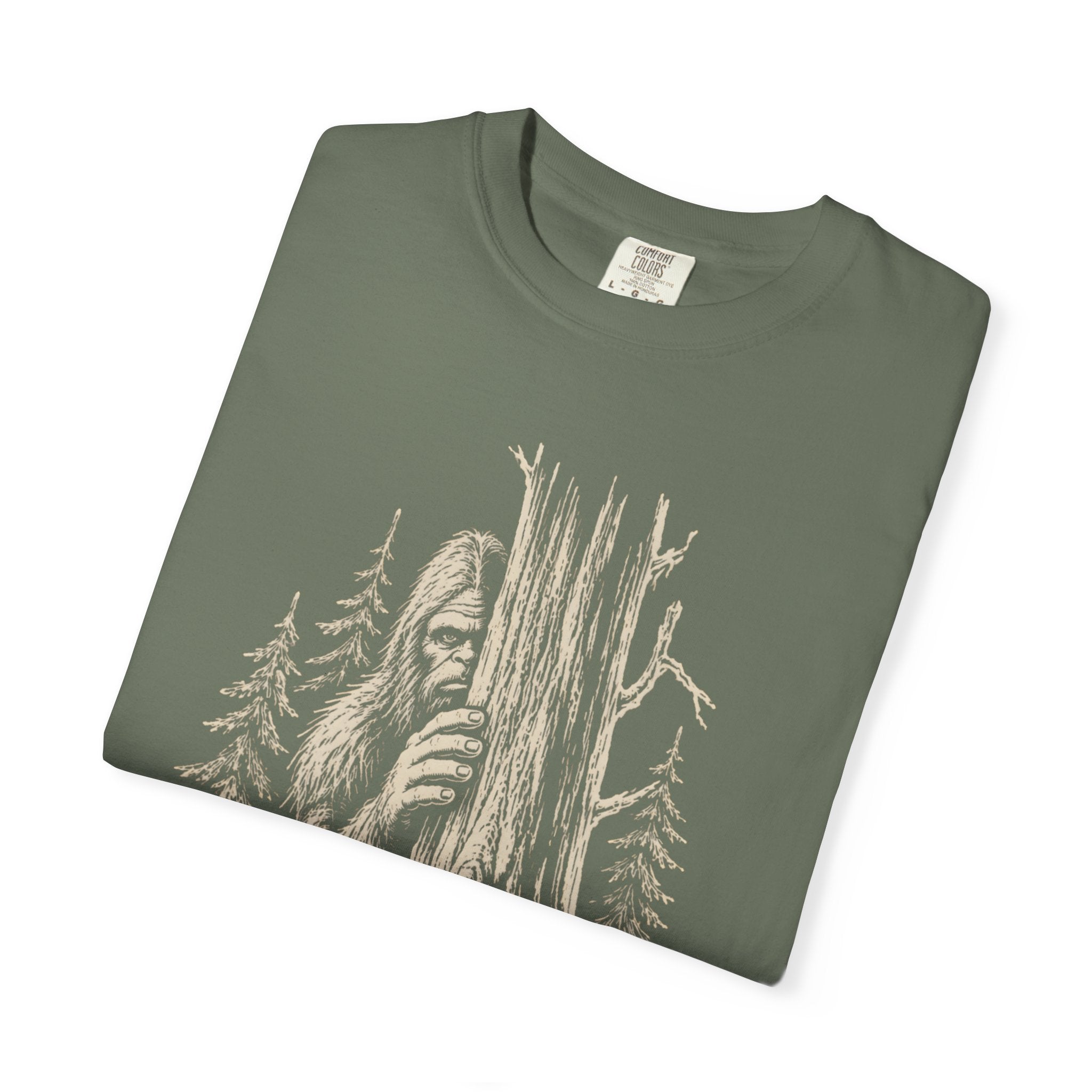Bigfoot Hiding — Vintage Sasquatch Forest Sketch Tee