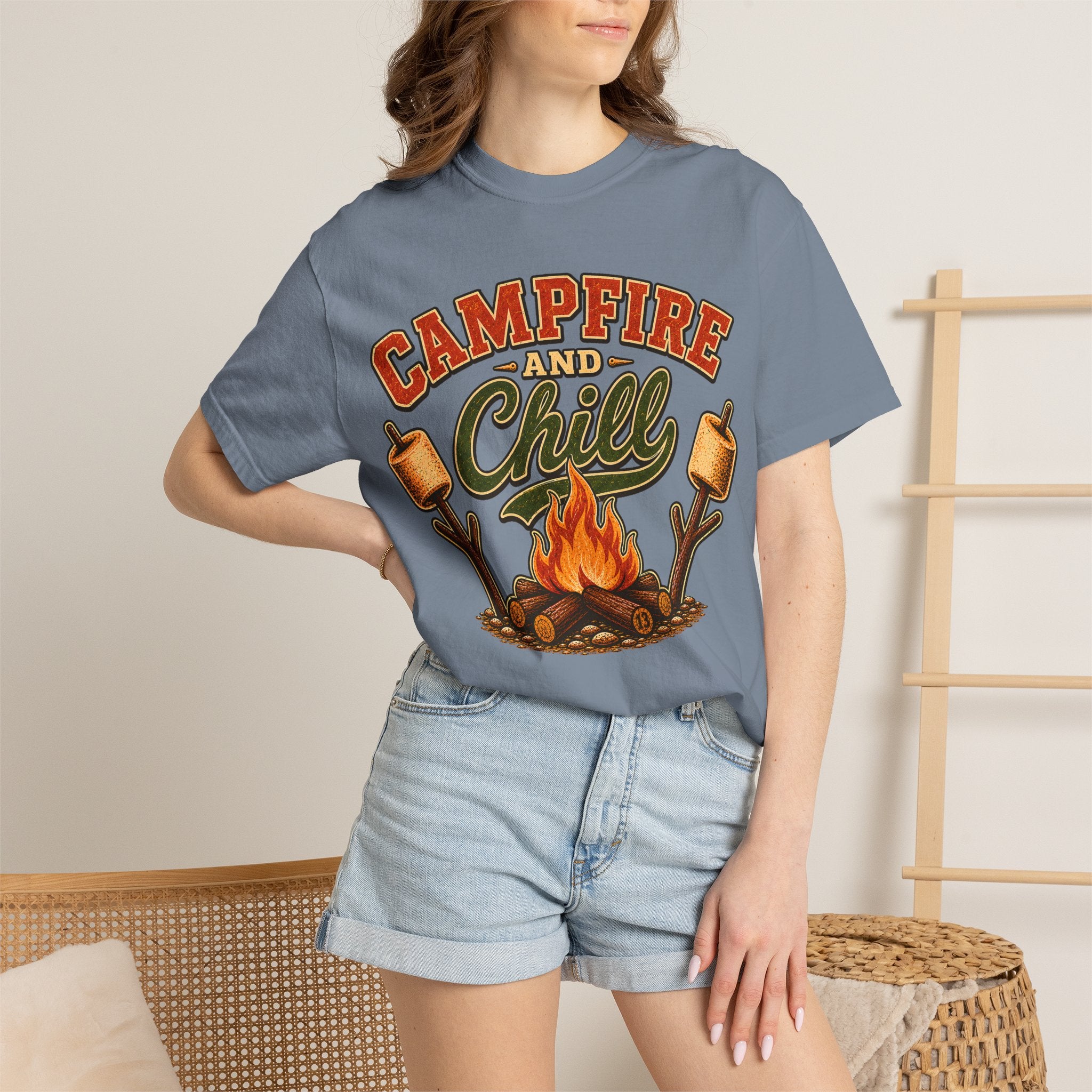 Campfire and Chill — Vintage Camping Marshmallow Humor Tee