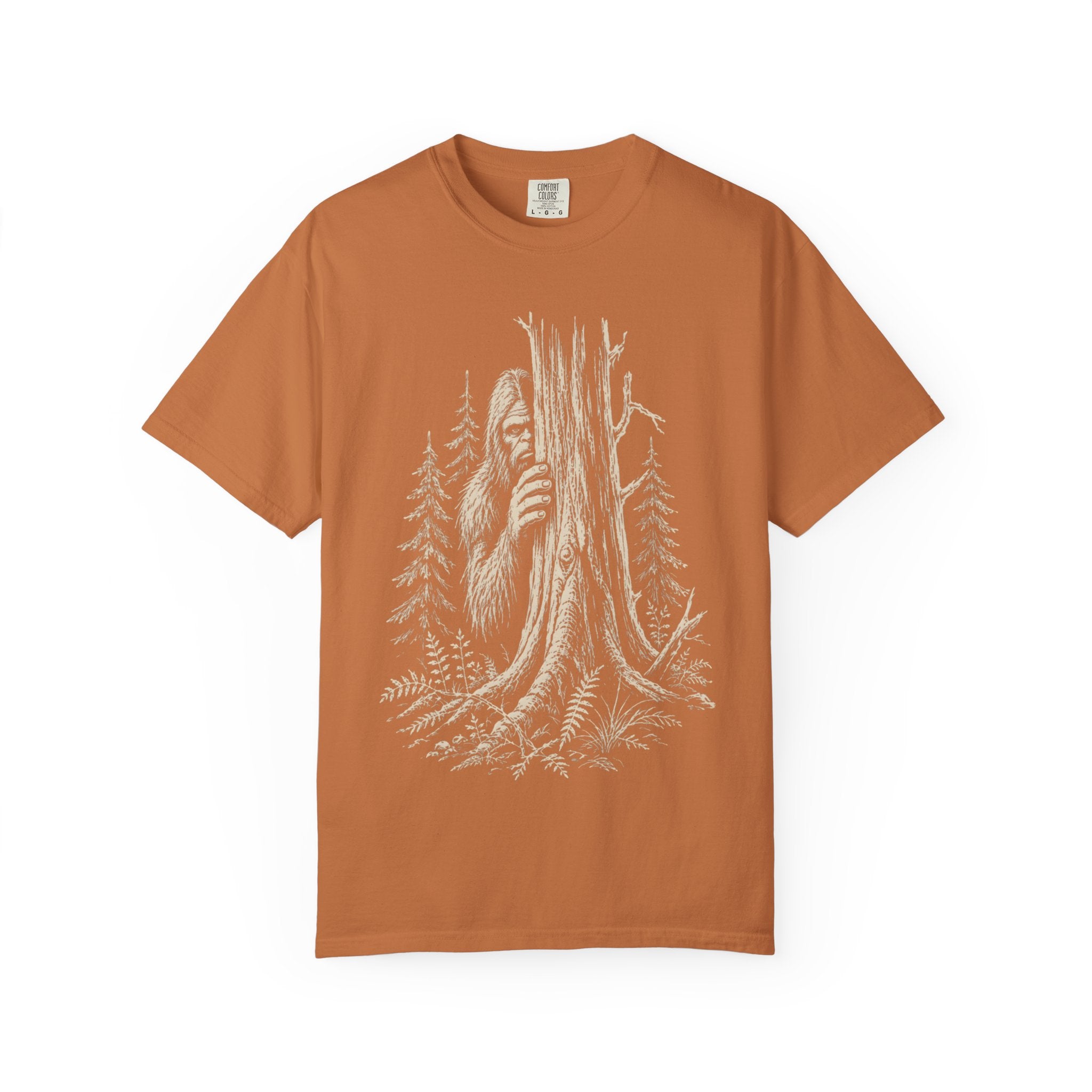 Bigfoot Hiding — Vintage Sasquatch Forest Sketch Tee