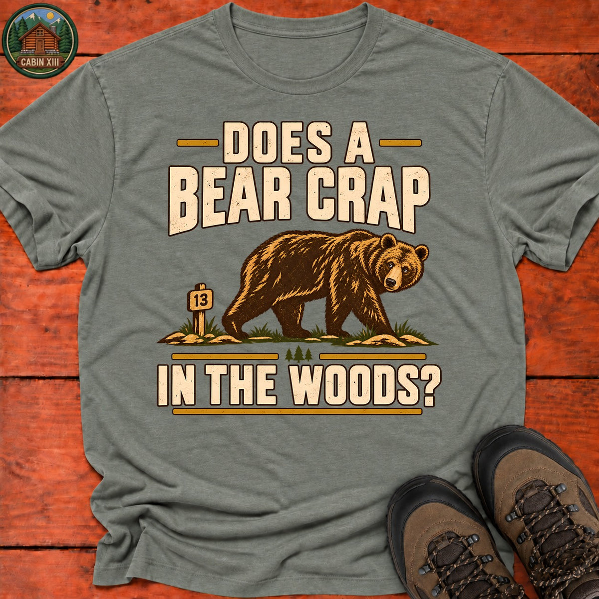 Does A Bear Crap In The Woods V2 T-Shirt — Heather Military Green
