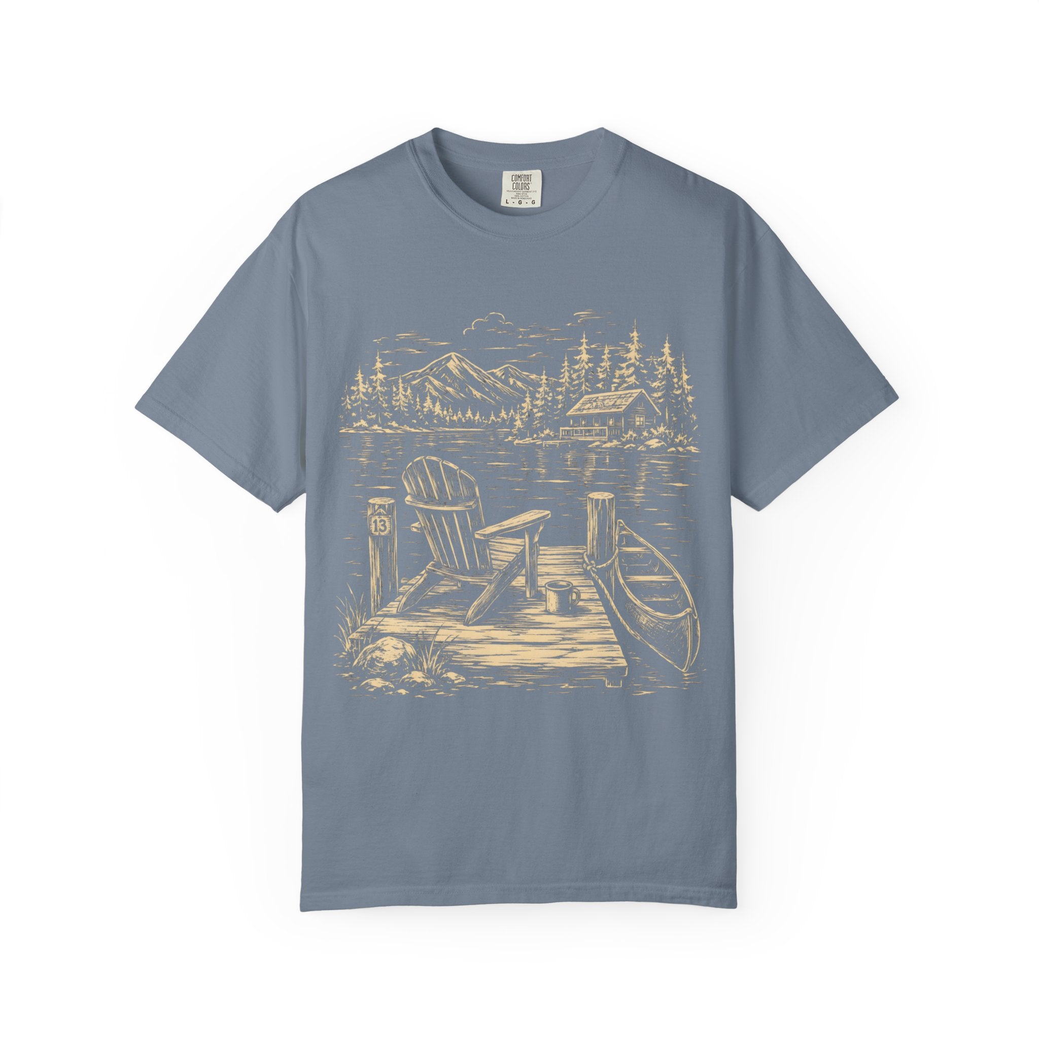 Lakeside Dock — Vintage Lake Cabin and Canoe Sketch Tee