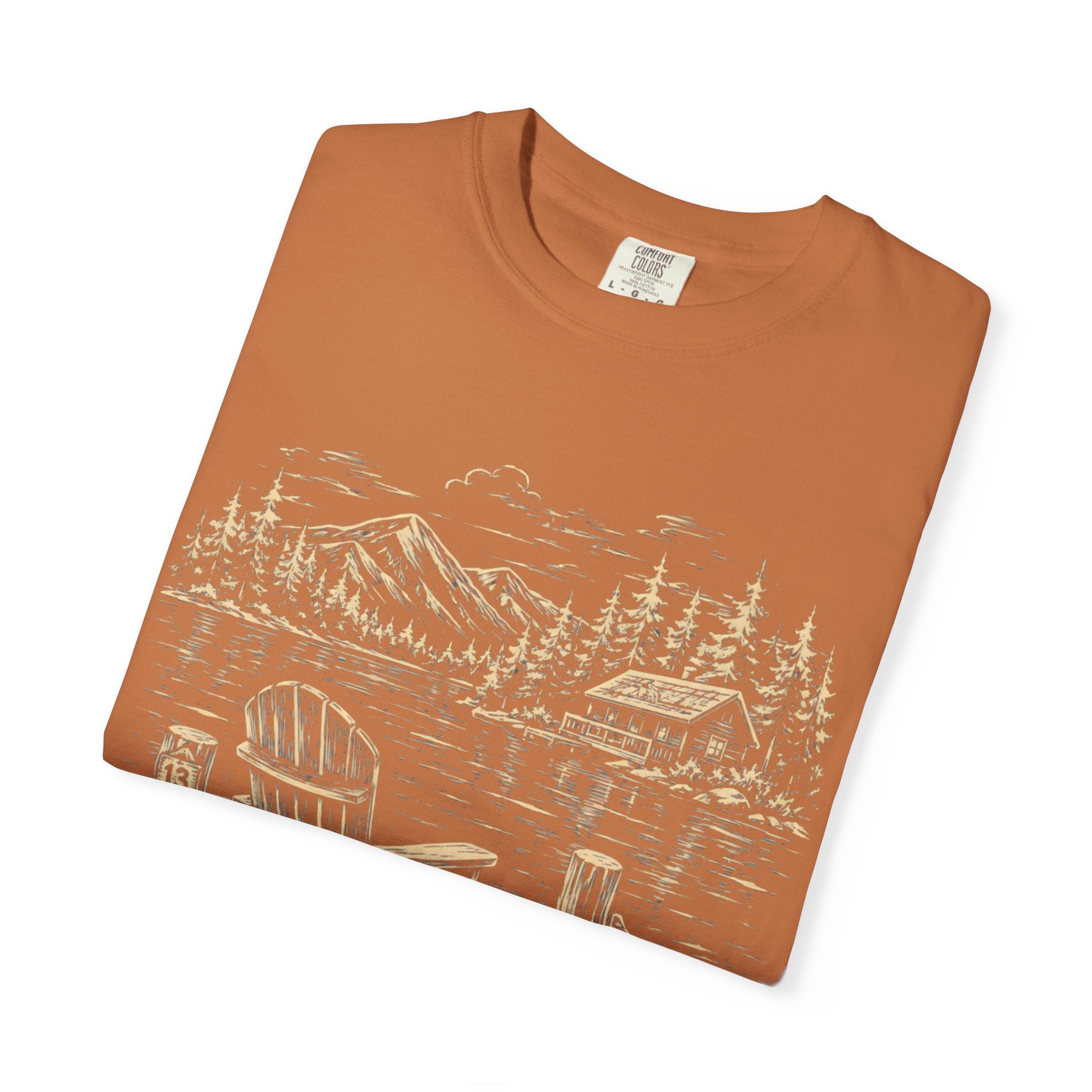 Lakeside Dock — Vintage Lake Cabin and Canoe Sketch Tee