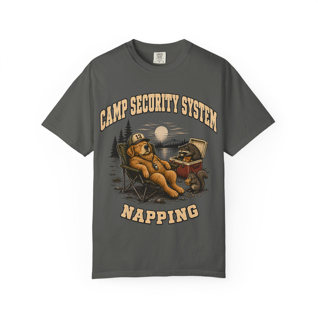 Camp Security System Napping — Funny Camping Dog Tee