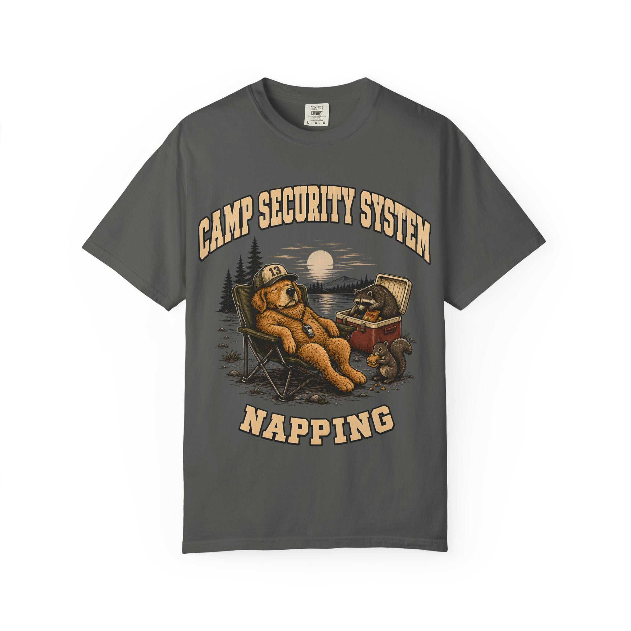 Camp Security System Napping — Funny Camping Dog Tee
