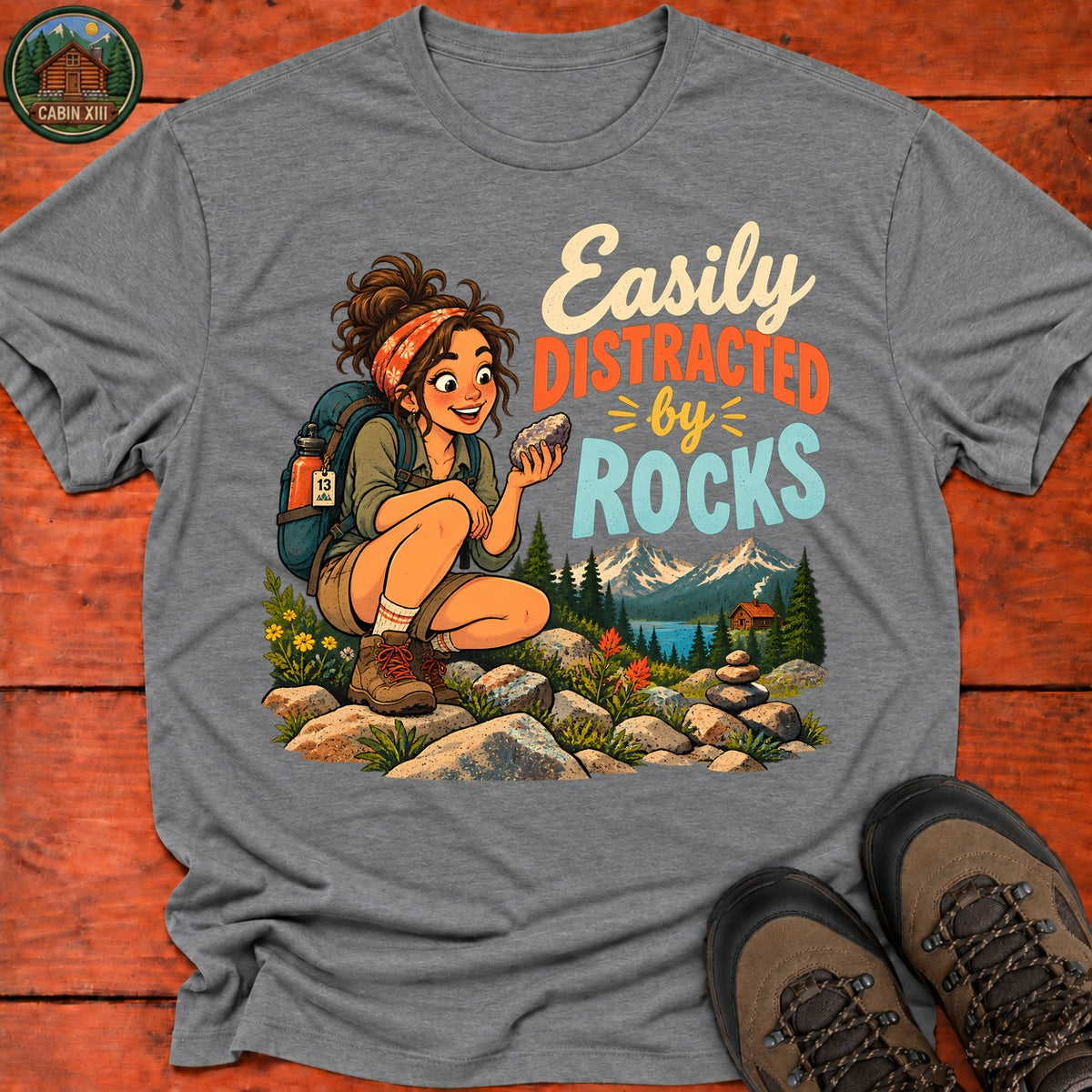 Easily Distracted By Rocks T-Shirt — Graphite Heather