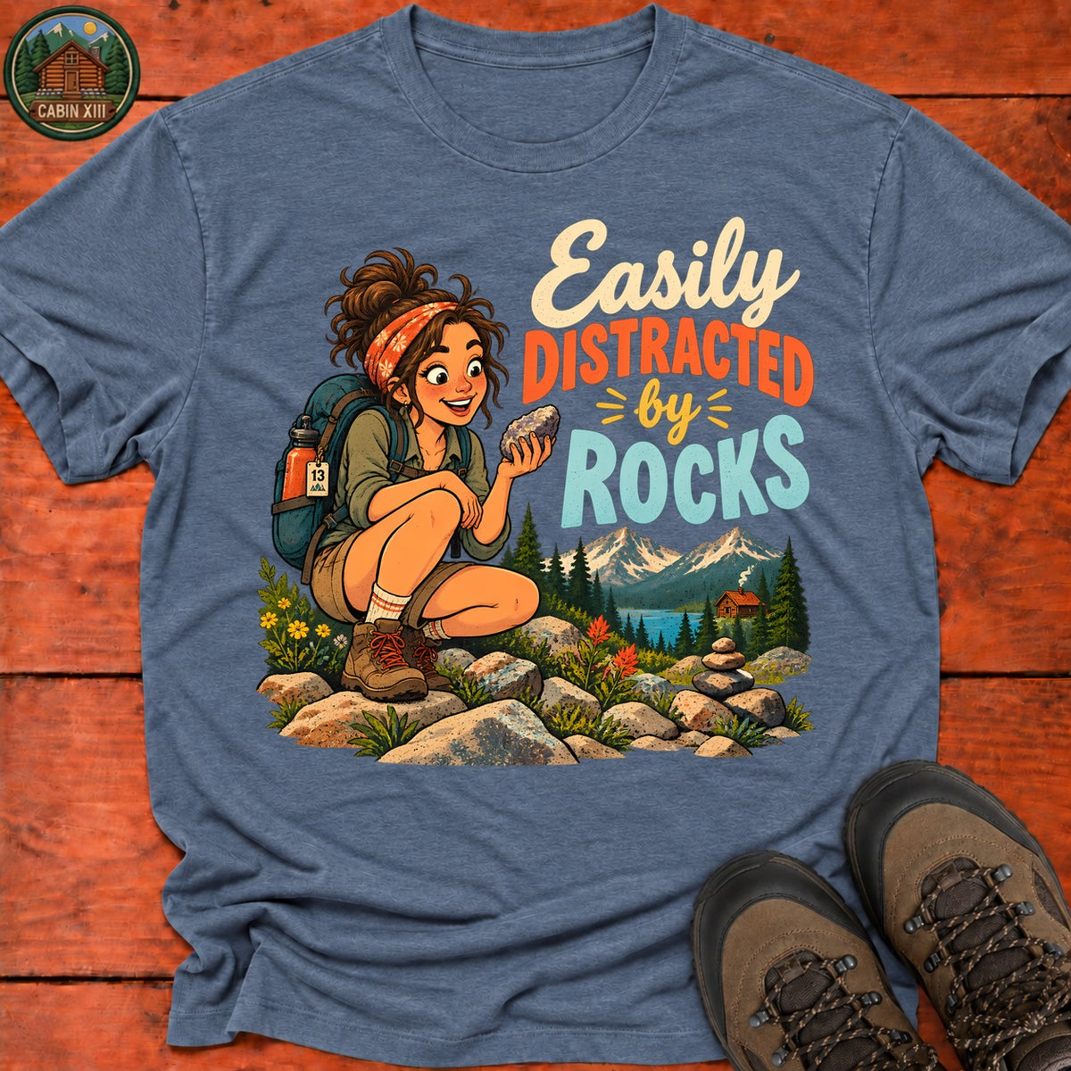 Easily Distracted By Rocks T-Shirt — Heather Indigo