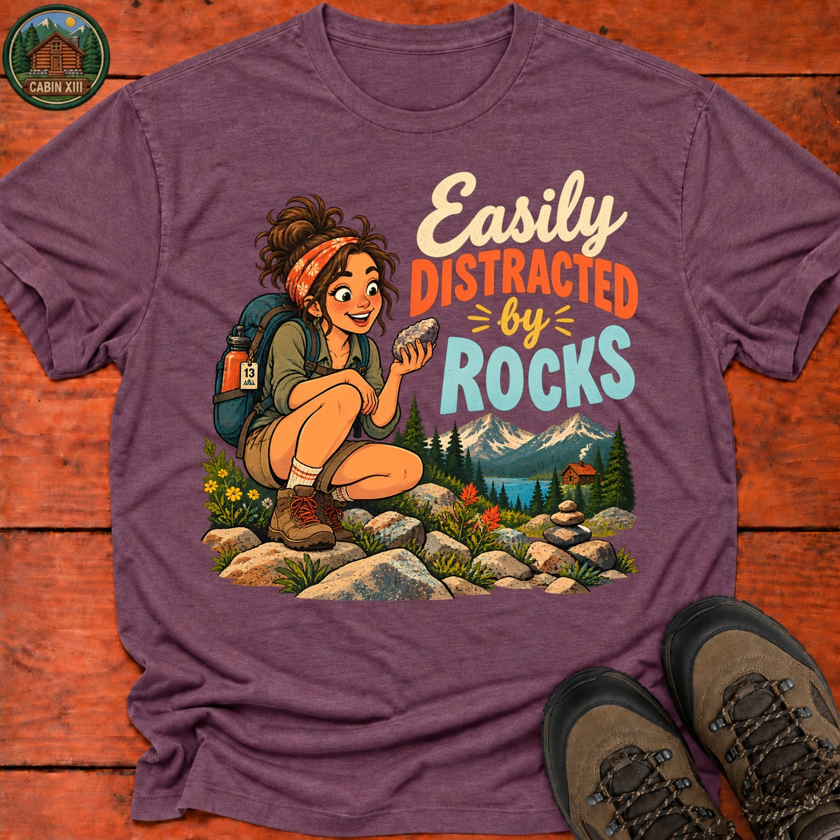 Easily Distracted By Rocks T-Shirt — Heather Maroon