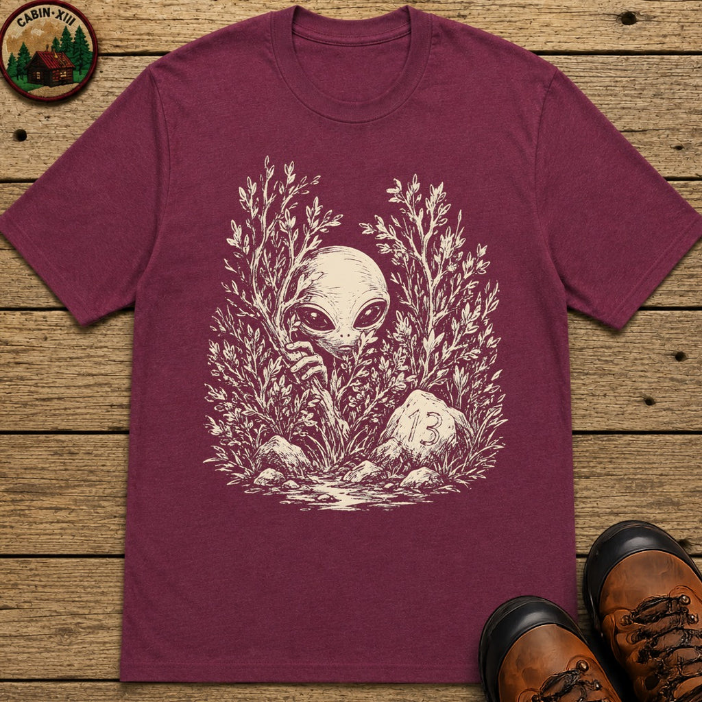 Alien Hiding in the Bushes T-Shirt - Berry