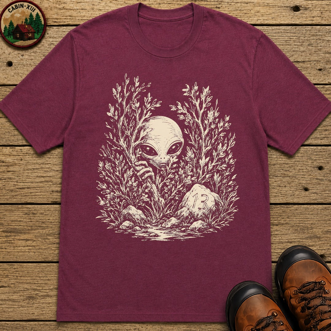 Alien Hiding in the Bushes T-Shirt - Berry