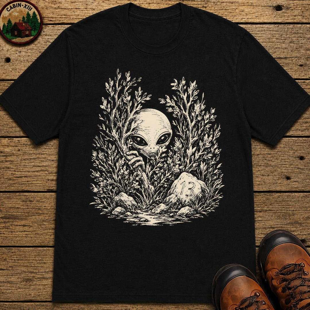 Alien Hiding in the Bushes T-Shirt - Black