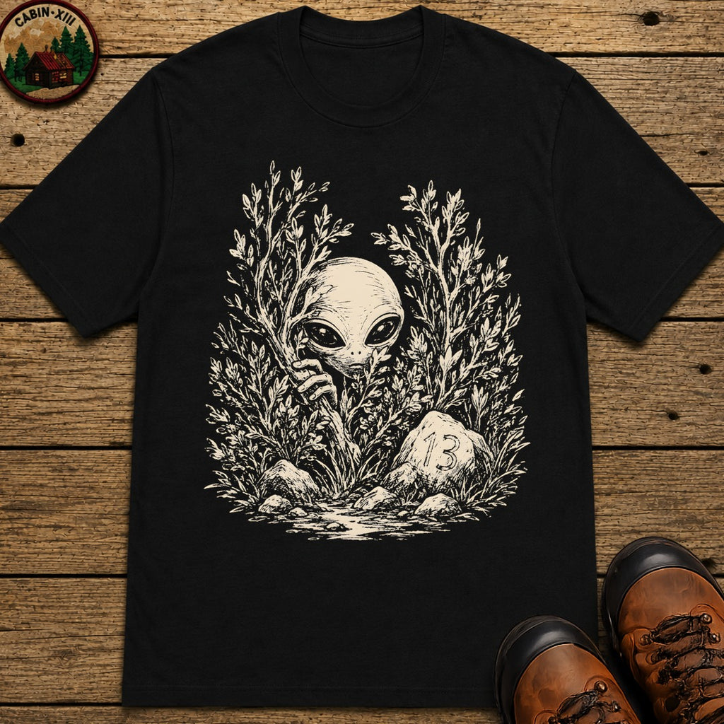 Alien Hiding in the Bushes T-Shirt - Black