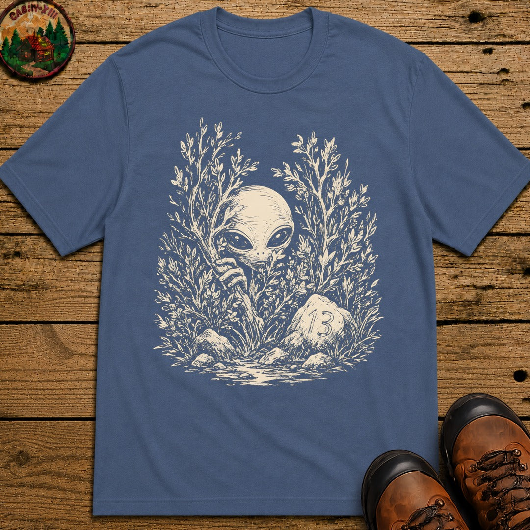 Alien Hiding in the Bushes T-Shirt - Blue Jean