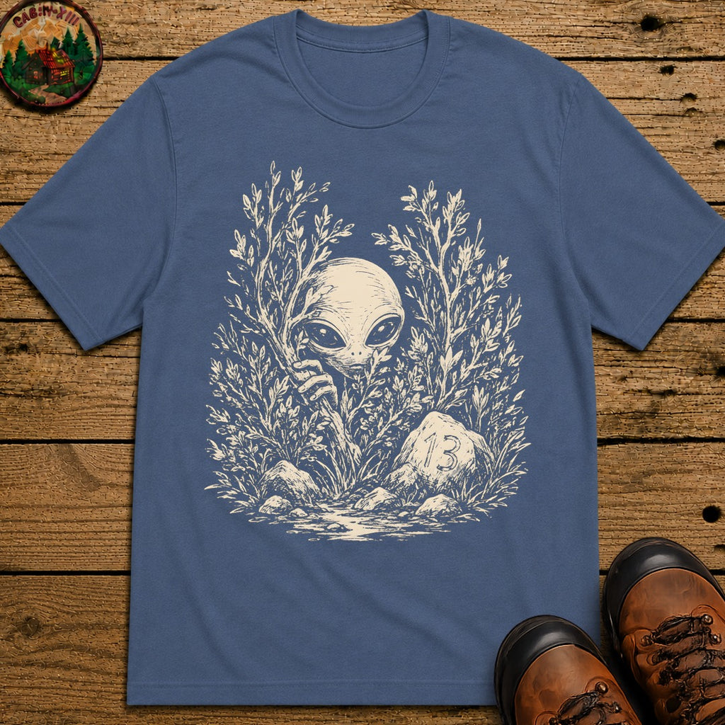 Alien Hiding in the Bushes T-Shirt - Blue Jean