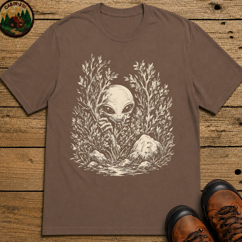 Alien Hiding in the Bushes T-Shirt - Espresso