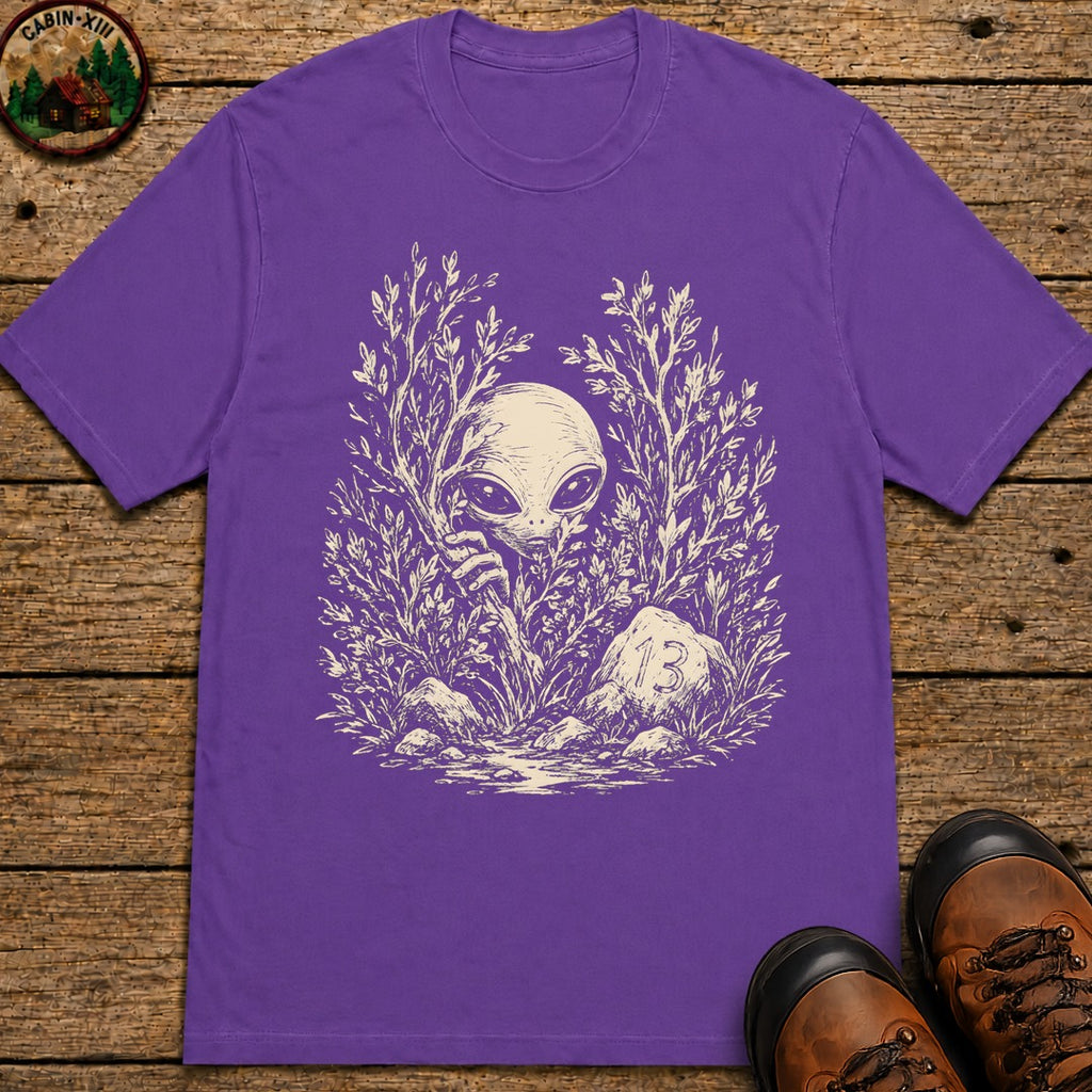 Alien Hiding in the Bushes T-Shirt - Grape