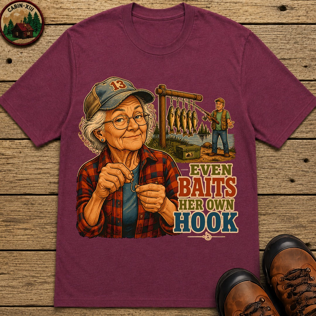 Baits Her Own Hook T-Shirt - Berry