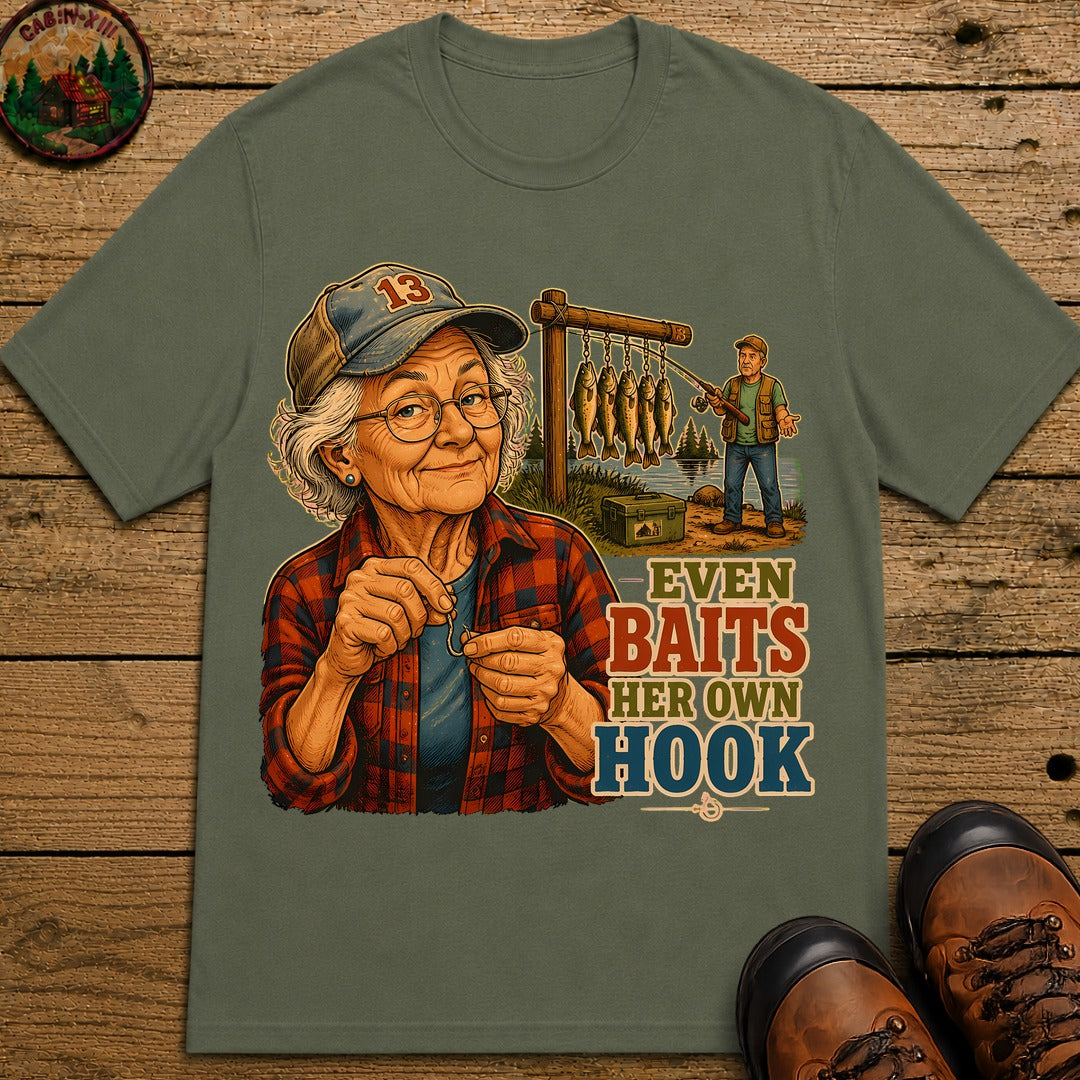 Baits Her Own Hook T-Shirt - Moss