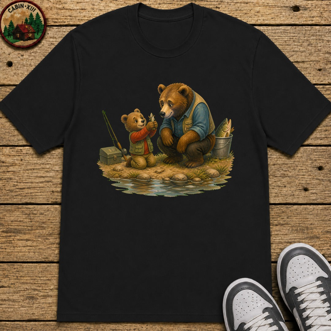 Bear Cub Fishing Kids T-Shirt - Black