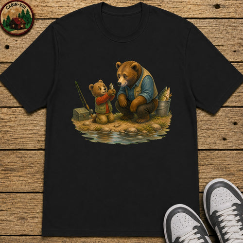 Bear Cub Fishing Kids T-Shirt - Black