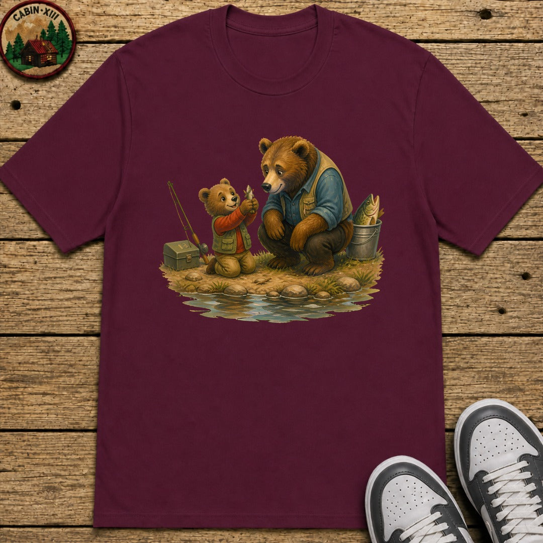 Bear Cub Fishing Kids T-Shirt - Maroon