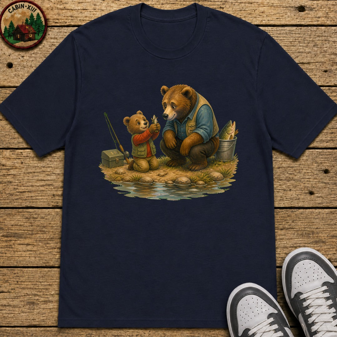 Bear Cub Fishing Kids T-Shirt - Navy