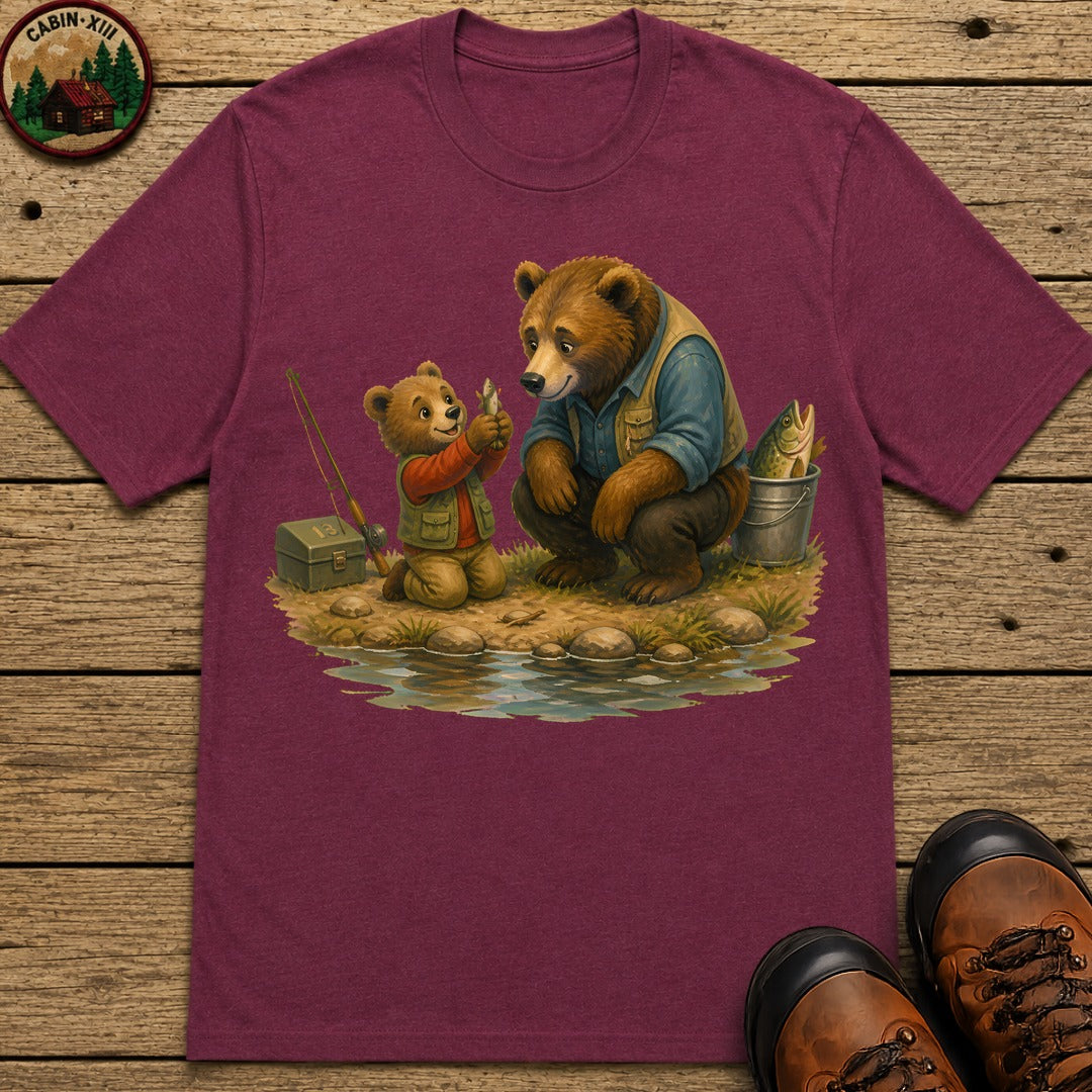 Bear Cub Fishing T-Shirt - Berry