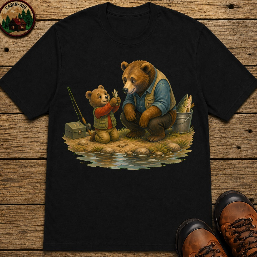 Bear Cub Fishing T-Shirt - Black