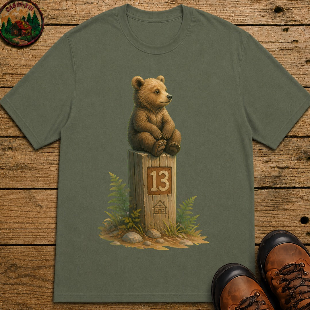 Bear On A Post T-Shirt - Moss