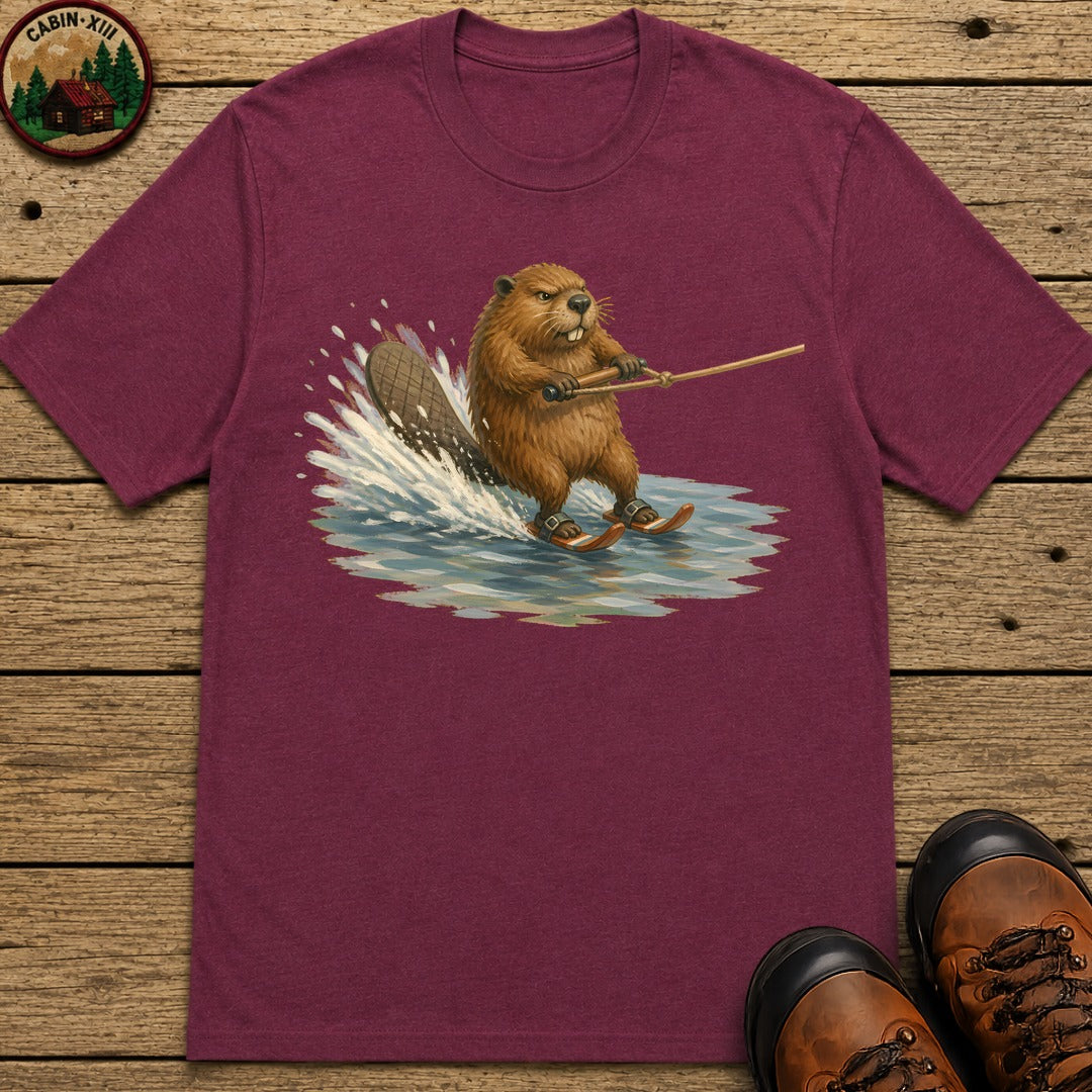 Beaver Waterskiing T-Shirt - Berry