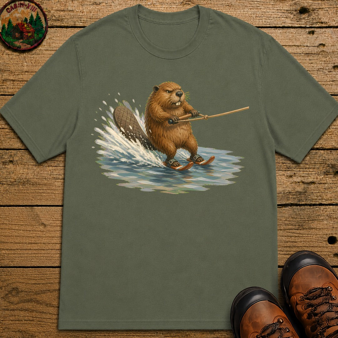 Beaver Waterskiing T-Shirt - Moss