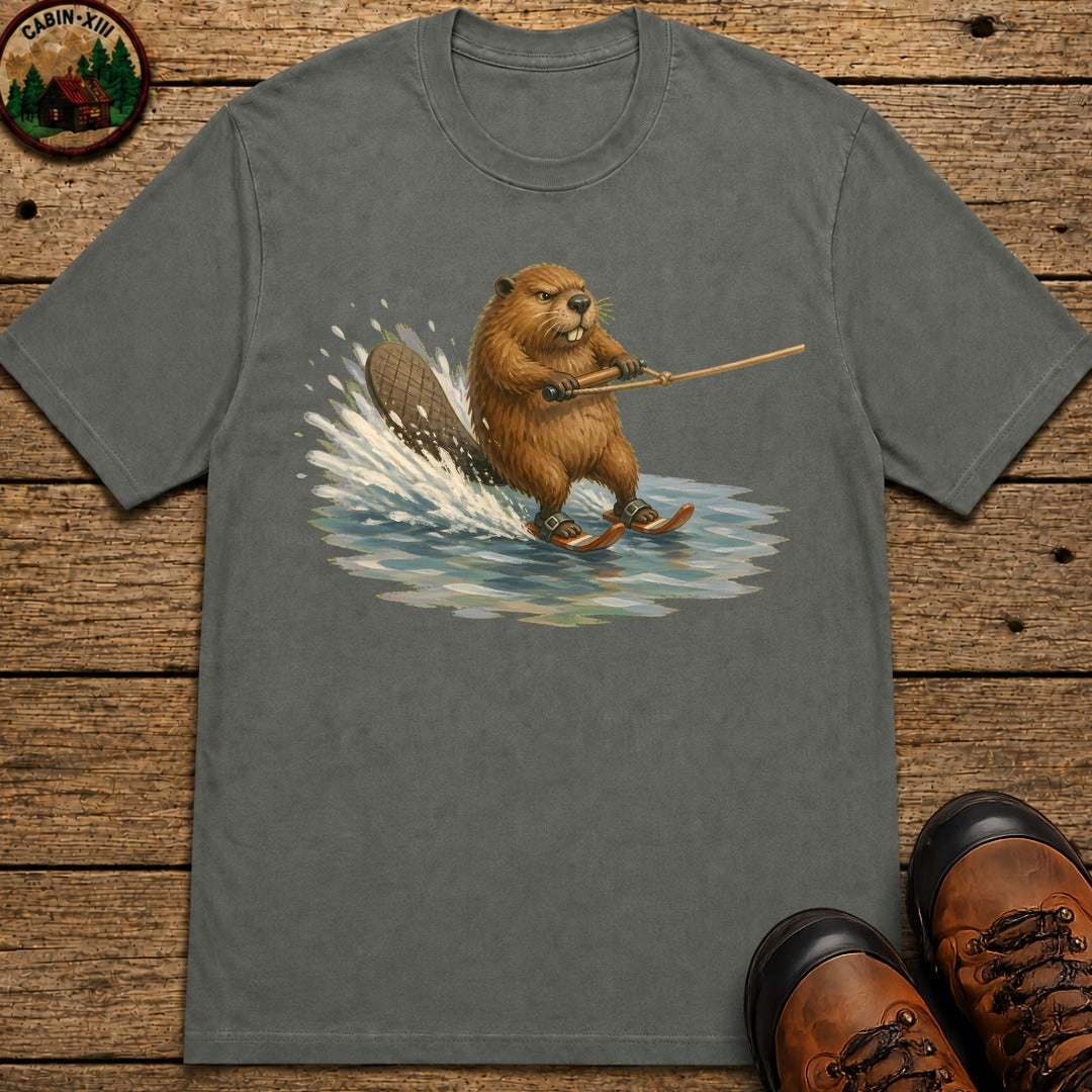 Beaver Waterskiing T-Shirt - Pepper