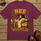 Bee Wrangler Funny Beekeeping Shirt — Vintage Beekeeper Tee - Berry